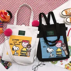 New Kawaii Cute Snoopy Bag Artistic Printed Canvas Bag Zipper Shopping Canvas Bag Student Shoulder Bag Ins Gift For Girls