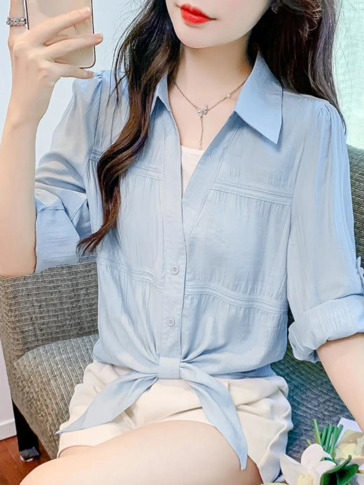 

Весенняя модная женская рубашка с длинным рукавом, в стиле пэчворк, свободного кроя, универсальная, элегантная, в корейском стиле, для повседневной носки