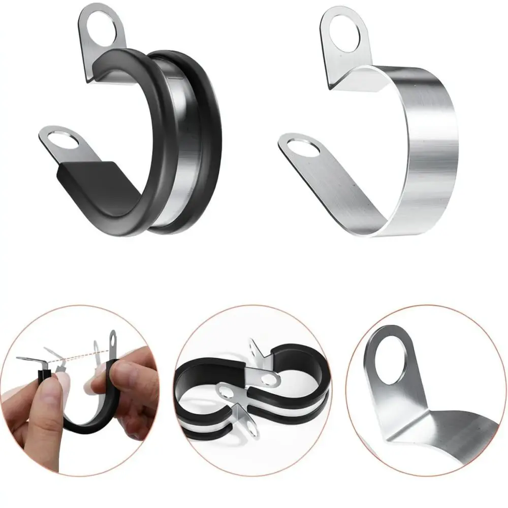Rubber Lined Stainless Steel Pipe Clamp Heavy Duty Wire Mounting Fixation Hardware For DIY Home Automotive Repair Tasks
