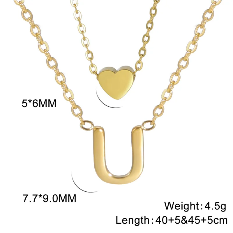 Fashion Tiny Heart Initial Necklace Gold Silver Color Multilayer Letter Choker Necklace For Women Charm Pendant Jewelry Gift