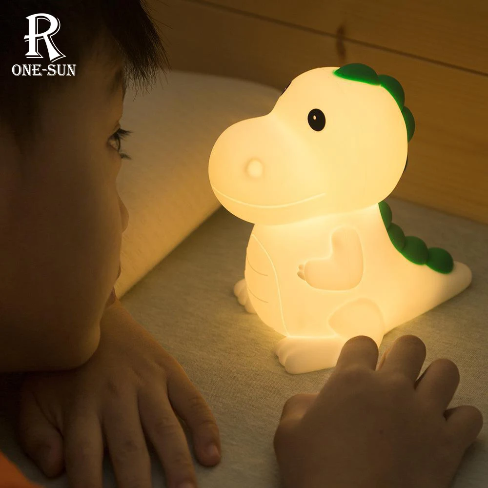 LED NightLight Lovely Dinosaur Silicone Light Bedside Decor Rechargeable Color Changeable Atmosphere Lamp for Kids Holiday Gift