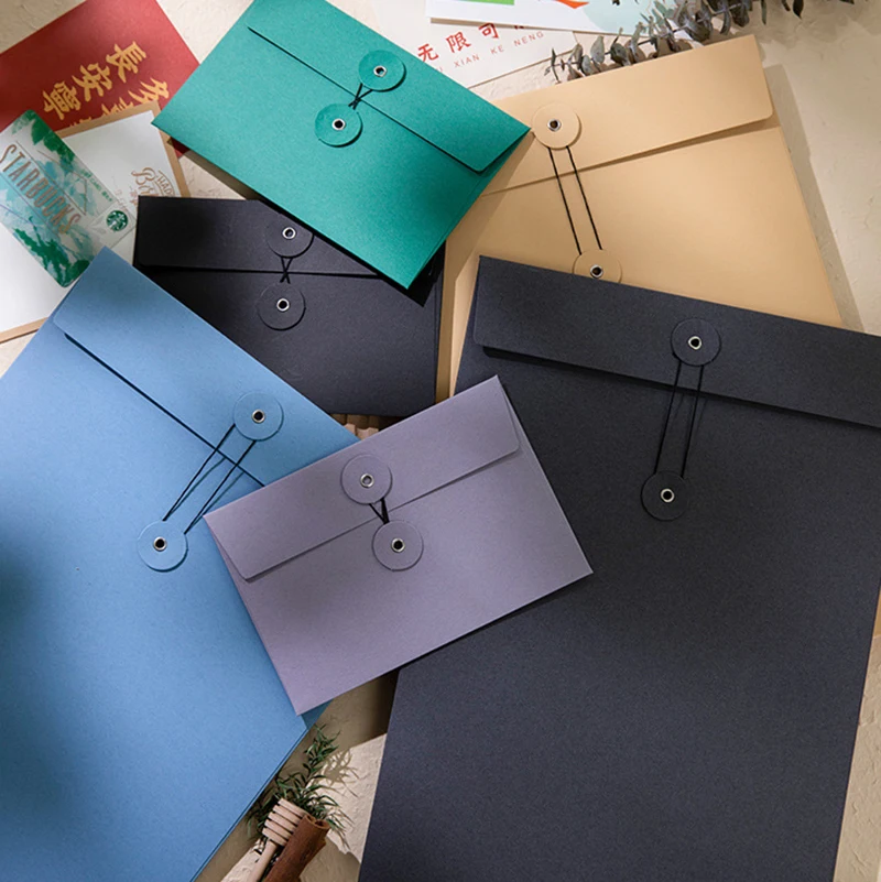 6pcs/lot A4A5 Office Winding Ticket Storage Bag Kraft Envelope Colour Retro File Pocket Business High-grade Large Archive Bags