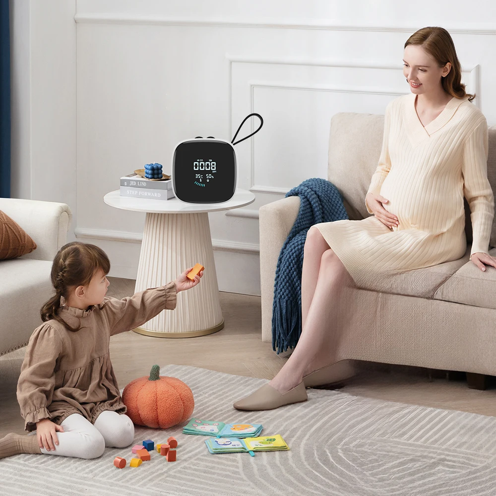 Tragbarer Drei-in-Eins-CO-Gasanalysator-Detektor mit wiederaufladbarem Lithium-Akku für Temperatur- und Luftfeuchtigkeitsmesser