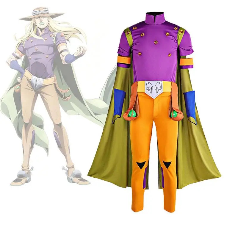 Anime Gyro Zeppeli Cosplay-Kostüm für Herren, komplettes Outfit mit Umhang, inspiriert von JoJo Bizarre Adventure, für Halloween und Karneval.