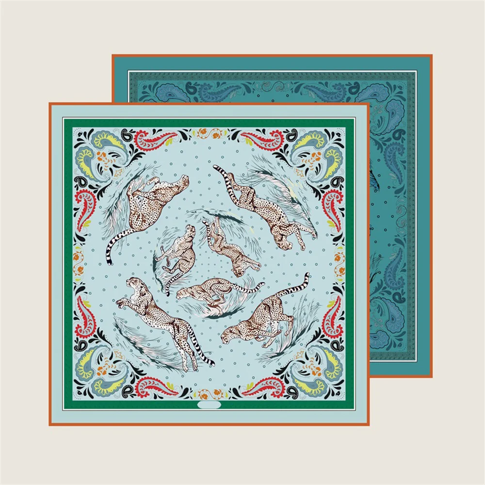 

2025New Silk Scarves Leopard Printed Twill Silk Scarf Women Shawls Luxury Design Hijab Fashion Square Curled Scarf Neckerchief