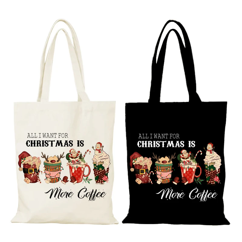 Lady Bags Merry Christmas Canvas Tote Bag Woman New Year Gift Cartoon Handbags Women's Shoulder Bag Sac De Courses Eco Shopper