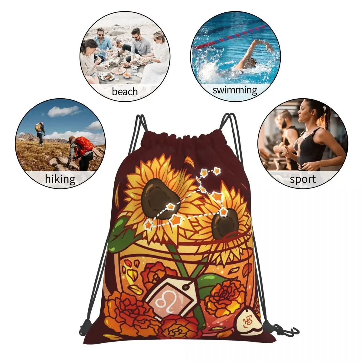 Mochilas de taza de té del zodiaco Leo, bolsas con cordón portátiles a la moda, paquete con cordón, bolsa de almacenamiento de bolsillo, mochila para estudiantes de viaje