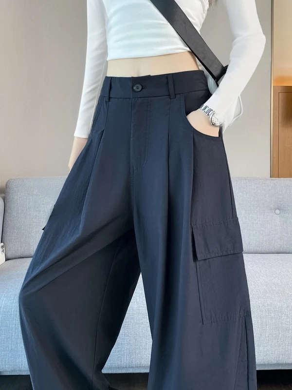 Authentic 2026 Autumn New Style Casual Knife  Work Pants Wide Leg Two-Way Wear Trousers High Waist Cotton Ladies Pants