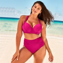 Zestaw Bikini z wysokim stanem dla kobiet Push Up Deep V Plus Size stroje kąpielowe wyściełana damska stroje kąpielowe 2-częściowe kostiumy kąpielowe