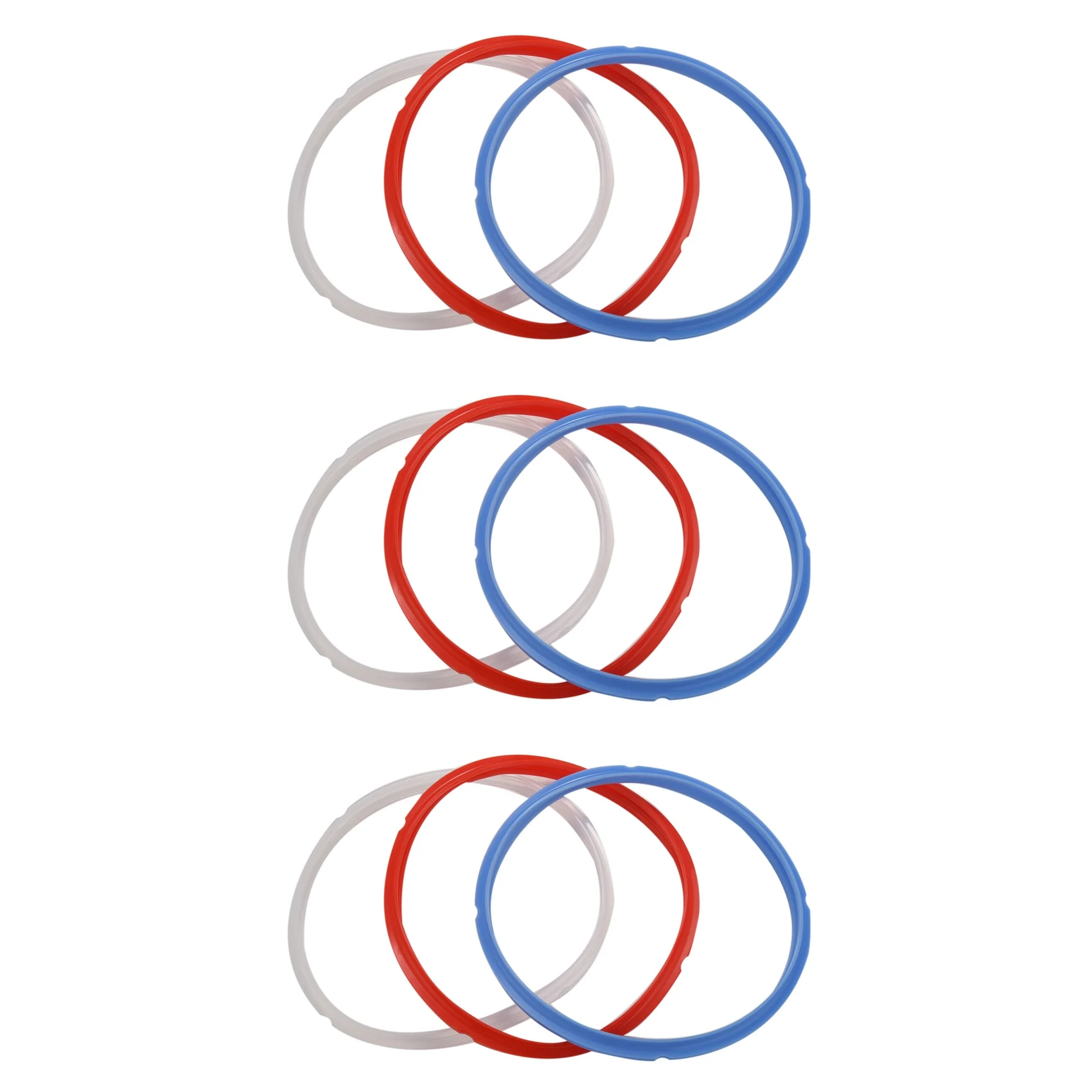 ABWR-Silicone Sealing Ring For Pressure Cooker Pot Accessories, Fits 5 Or 6 Quart Models, Red, Blue And White, Pack Of 9