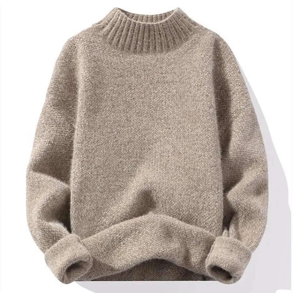 Warm Men Sweater Men's Winter Knitwear Collection Solid Color Sweaters Half High Collar Tops Thicker Thermal for Casual