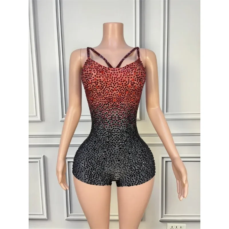 Luxury Rhinestones Tight Playsuit High Street Sleeveless Performance Singer Dancer Costume Nightclub Stage Outfit Show Jumpsuit