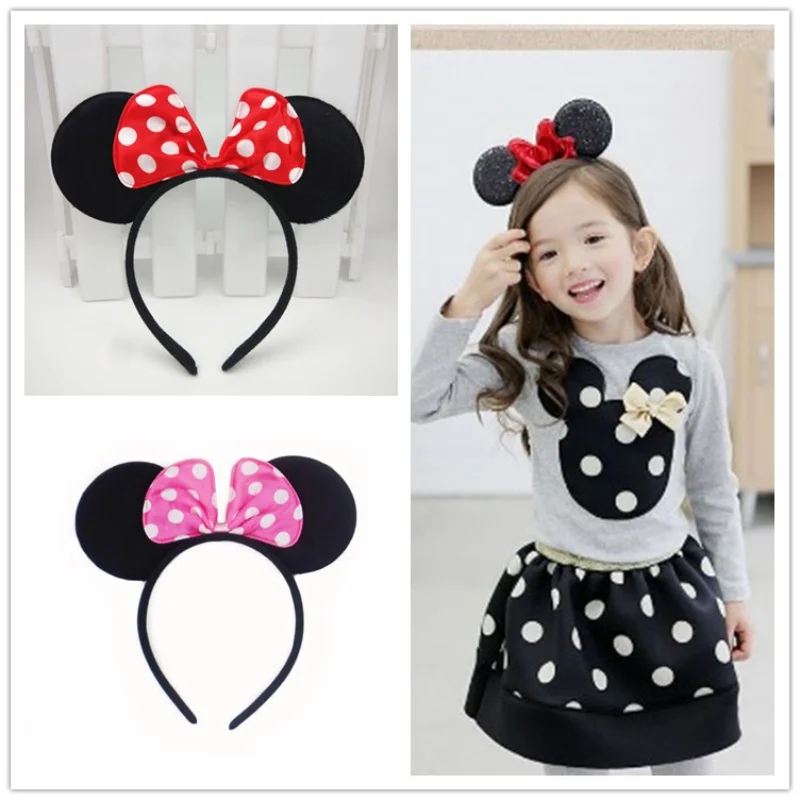 Disney Mickey Mouse Minnie Mouse Hair Bands Figures Kids Cute Polka Dot Bow Cartoon Girls Stage Party Dress Up Hair Bands Gifts