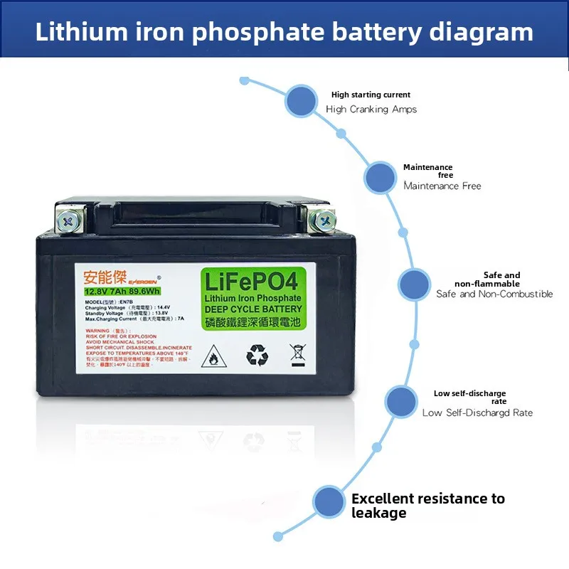 New YTX7A 4S1P 12.8V 7Ah Lithium Iron Phosphate Battery for Motorcycle Locomotive Battery Replace The Power Startup Battery
