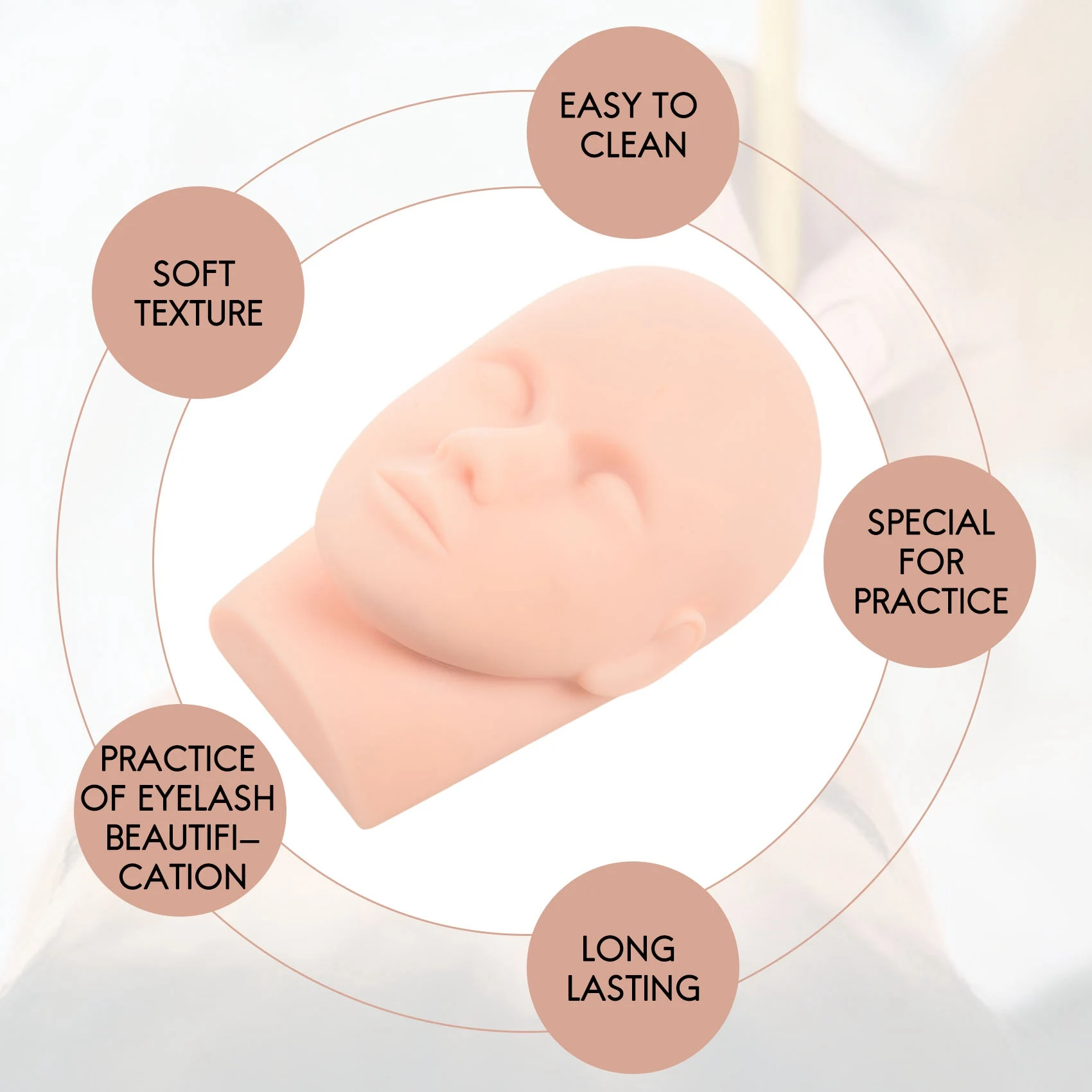 ABUP-Mannequin Flat Head Silicone Practice False Eyelash Extensions Makeup Model Massage Training