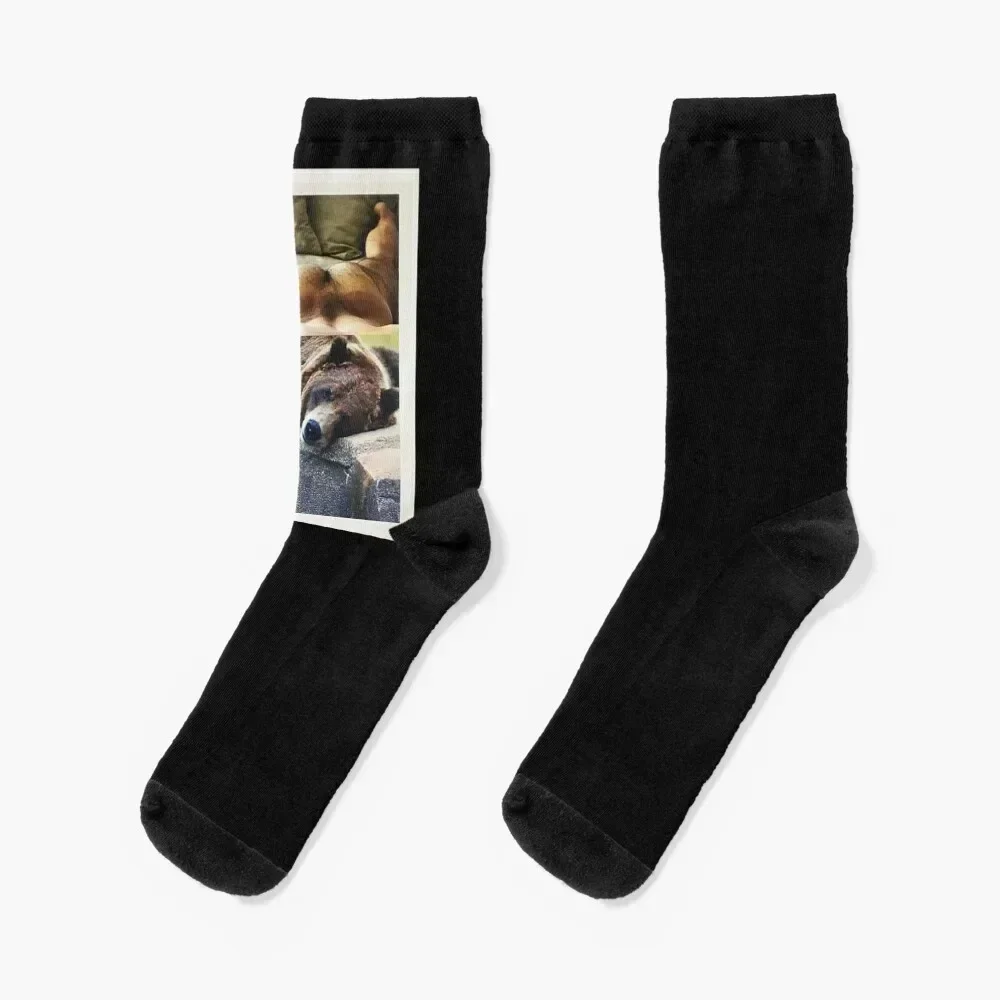RELAXING BEAR - repurposed, up-cycled photo collage Socks Soccer tennis Toe sports hiphop Men Socks Luxury Brand Women's