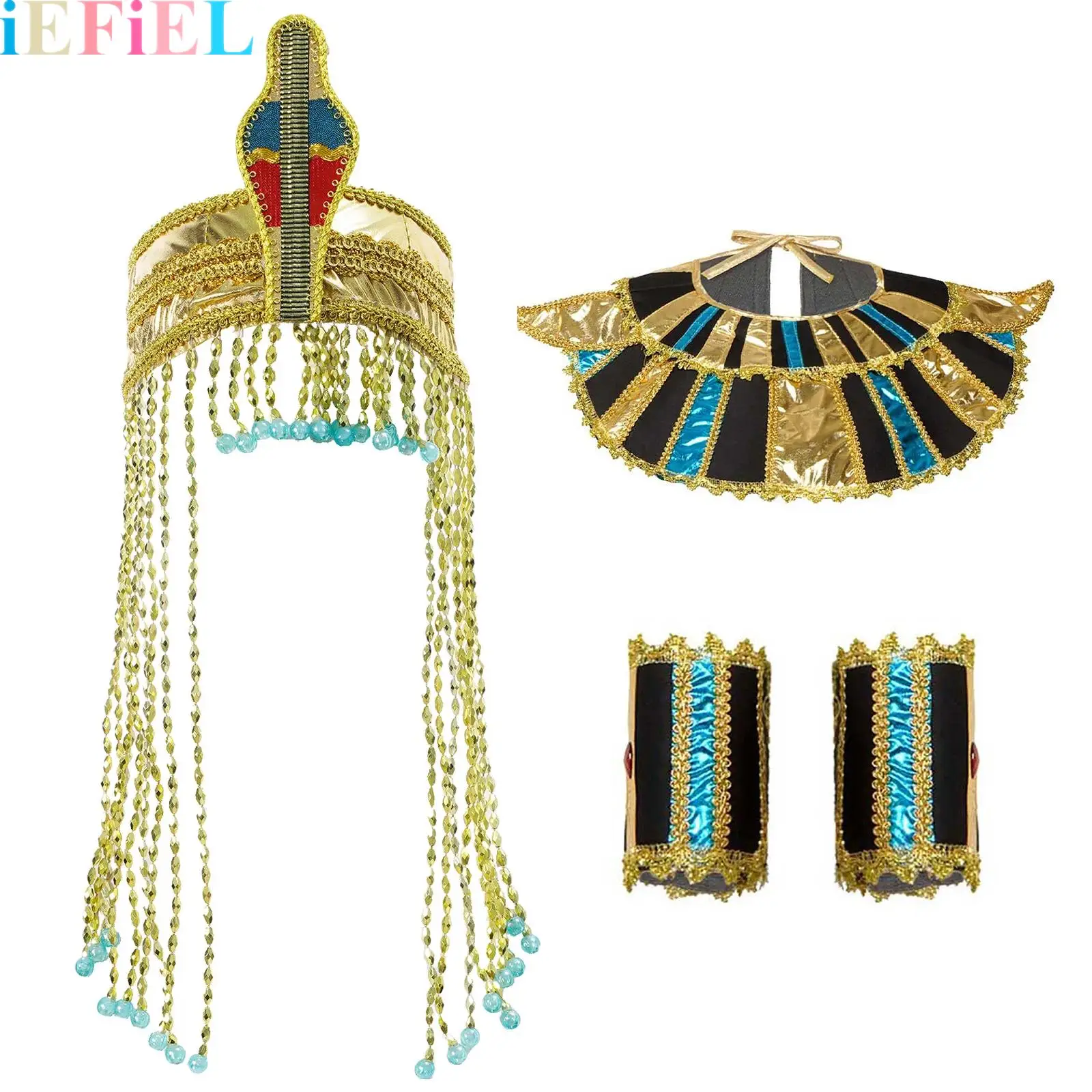 

Egyptian Costume Accessories Headdress Collar Arm Sleeves Belt Set Halloween Ancient Rome Cleopatra Cosplay Clothing