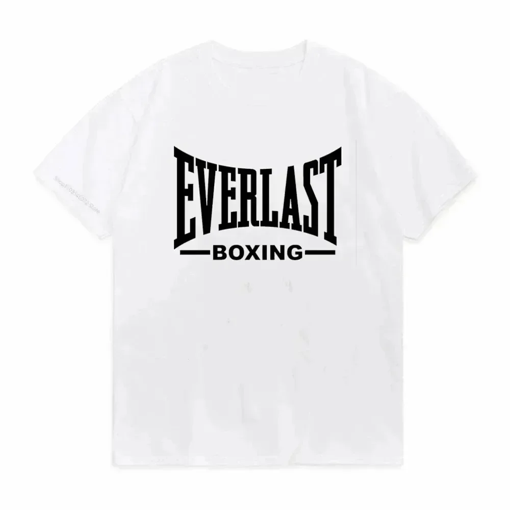 تي شيرت EVERLAST-للجنسين بشعار الملاكمة تي شيرت قطني مطبوع برقبة دائرية تي شيرت Harajuku Street Boy Girl Family Out