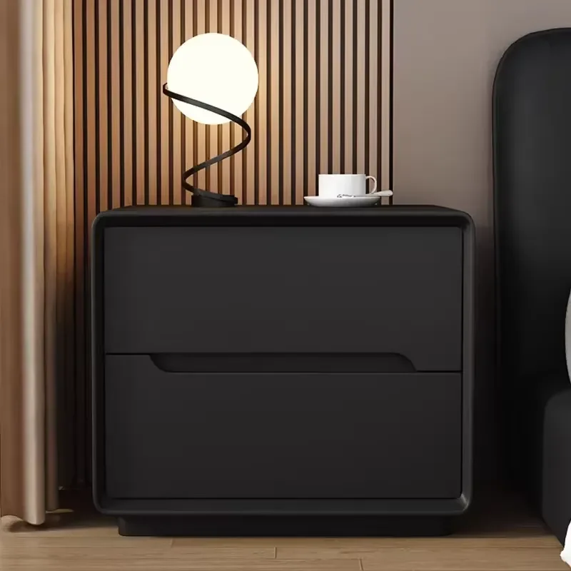 Wholesale Modern Bedside Table Rounded Corner Design Hidden Handle 2 Drawer Matte Grey Bedside Table High Quality Bedroom