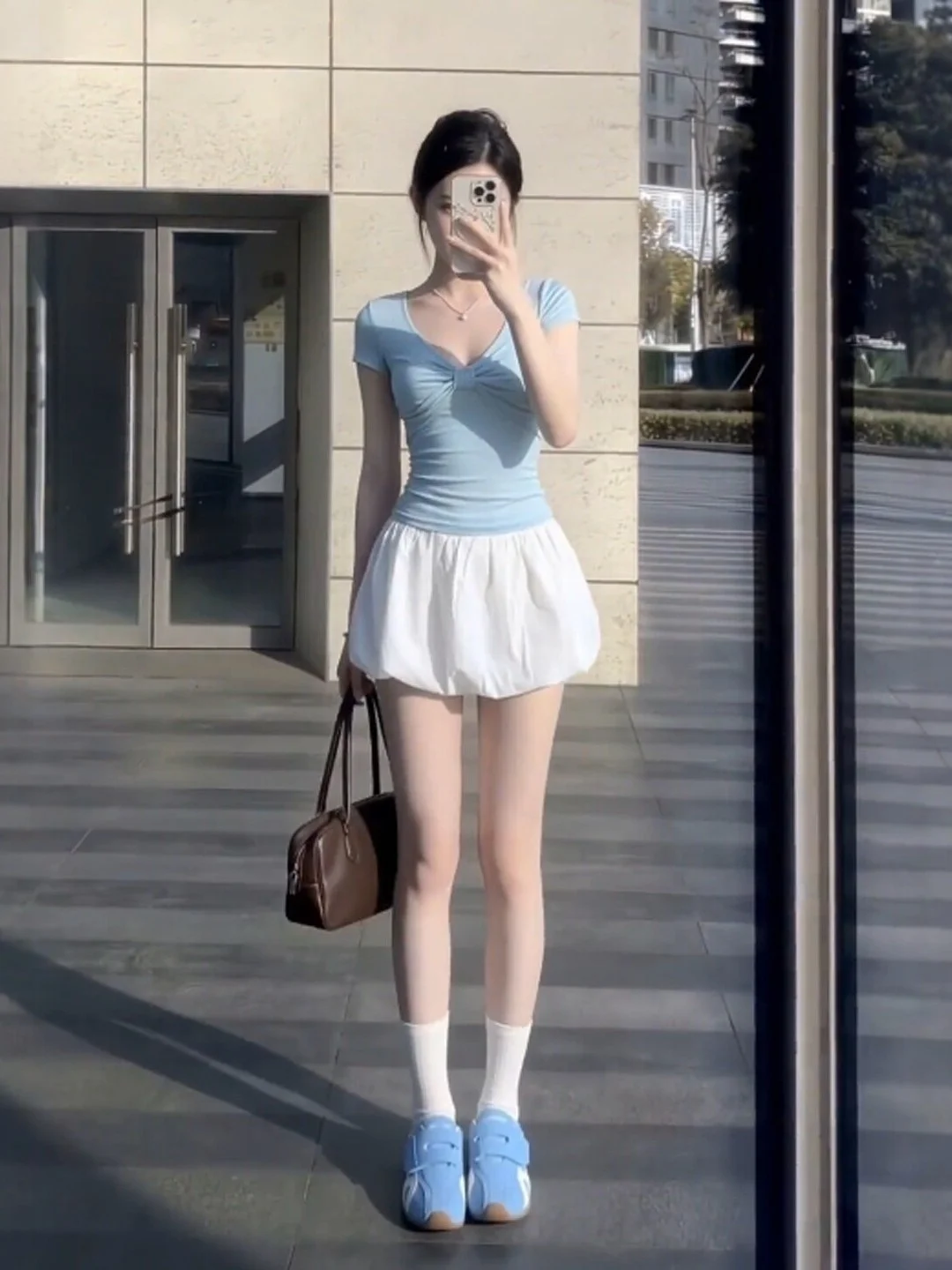 

Unique V-neck Short Skirt Set Youthful Design Comfortable Cotton Material Sleeveless Two-piece Ensemble for Young Women