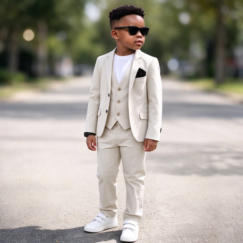 3-Piece Boys' Formal Suit for Parties – Custom-Made Tuxedo (Jacket, Trousers, and Vest) – Slim-Fit Design
