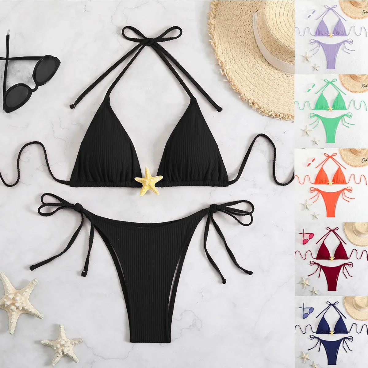 

2025 New Five-pointed Star Brazilian Bikini Swimwear Women's Braided Rope Swimsuit Two Piece Set Female Sexy Mujer Beachwear