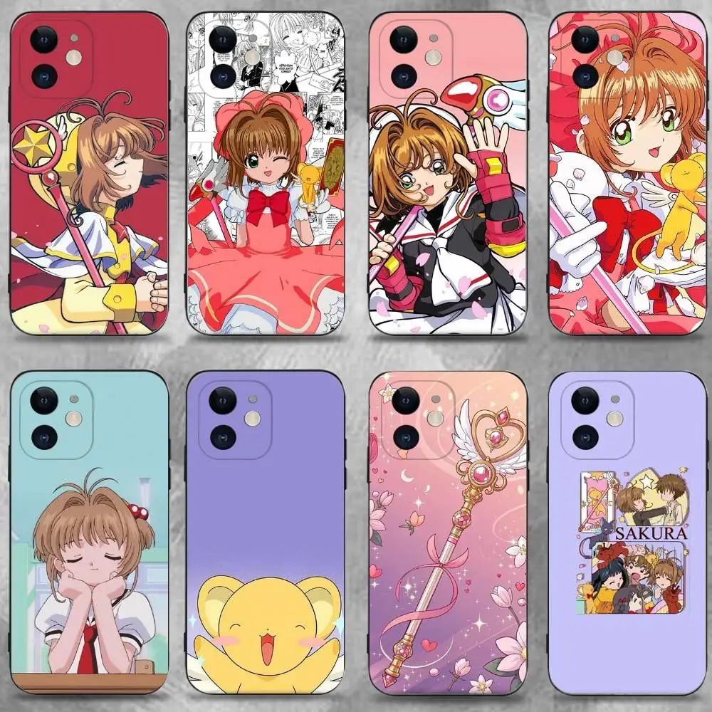 

C-Cardcaptor S-Sakura Phone Case For iPhone 17,16,15,14,13,12,11 Plus,Pro Max,XS,X,XR,SE,Mini,8,7,Soft Silicone Black Cover