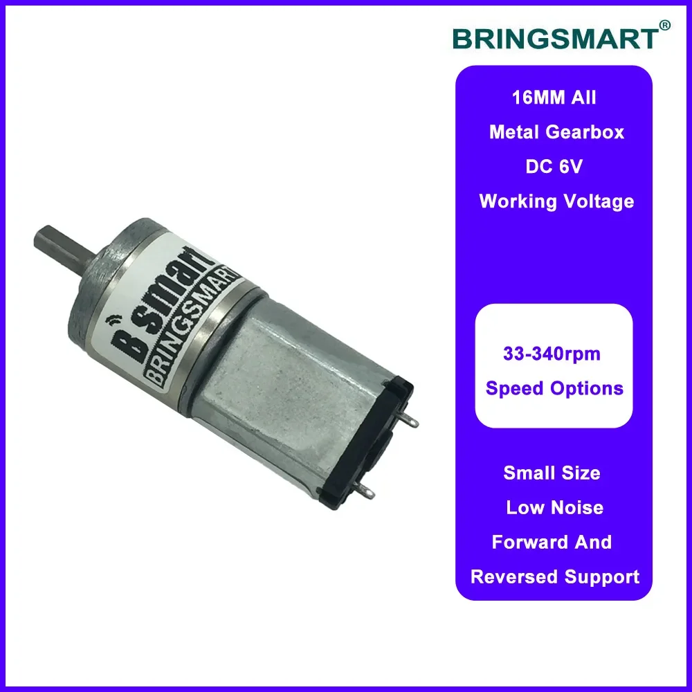 Bringsmart GA16-030 DC Gear Motor 3V 6V Mini Electric Motor Reducer 6-480rpm Small Reduction Gears Customizable Electronic Lock