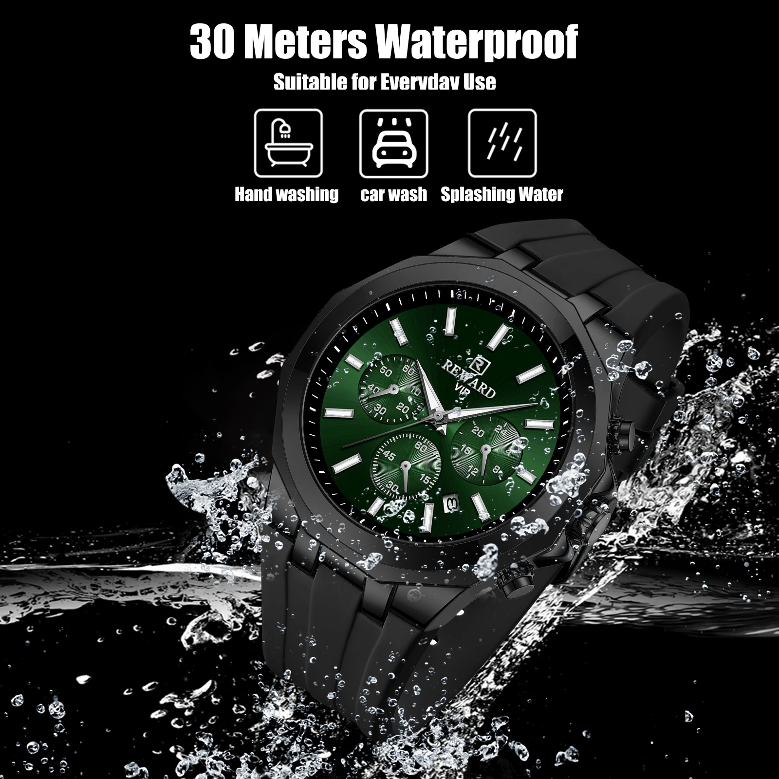 REWARD Men Watches Quartz Analog Waterproof Luminous Date Wrist Watch Silicone Strap Luxury Casual Watch for Men