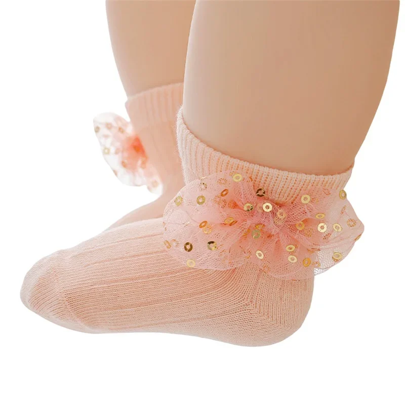 

Newborn Baby Girls Socks Cute Sequined Bowknot Non-slip Soft Lightweight Socks for Spring Fall