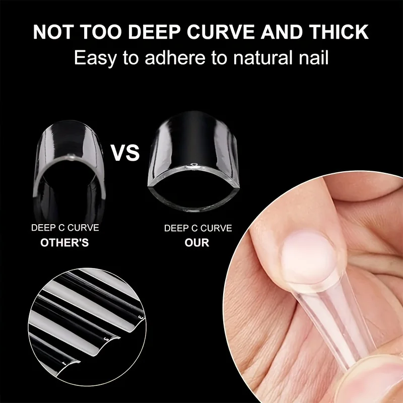 No C Curve Square Nail Tips-No C Curve Long Nail Tips-502Pcs No C Curve XXL Square Straight False Nail Tips Half Cover Clear Natural