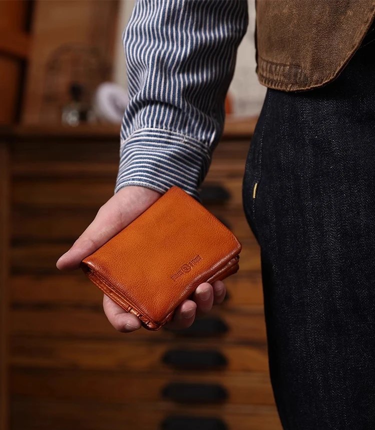 

Handmade first-layer cowhide wallet short style genuine leather handmade anti-theft card holder and billfold