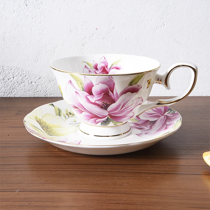 

Bone China Flower European Coffee Cup Dish English Afternoon Tea Cup Red Green Tea Cup Dish Flower Fruit Tea