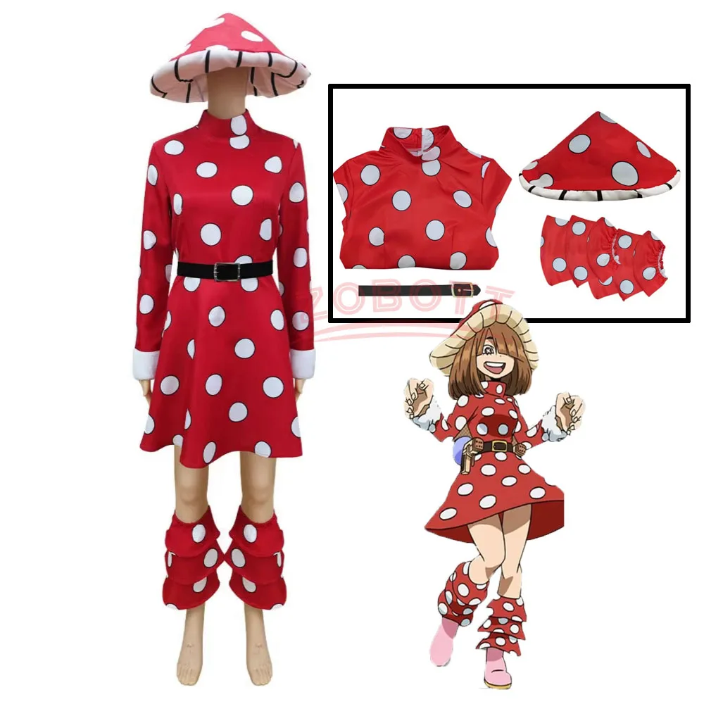 Disfraz de Cosplay de Anime Kinoko Komori Academia, Sombrero con Puntos Rojos, Vestido, Sombrero de Hongo, Cinturón Negro, Traje de Halloween para Hombre y Mujer Adultos