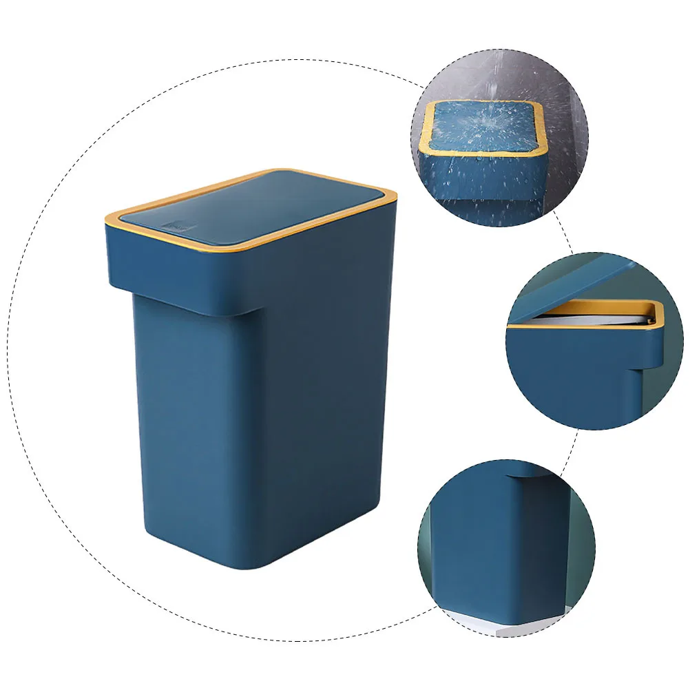 

Press Type Trash Can Blue Household Cover Garbage Can Flip Lid Simple Waste Container for Kitchen Living Room Bathroom Office