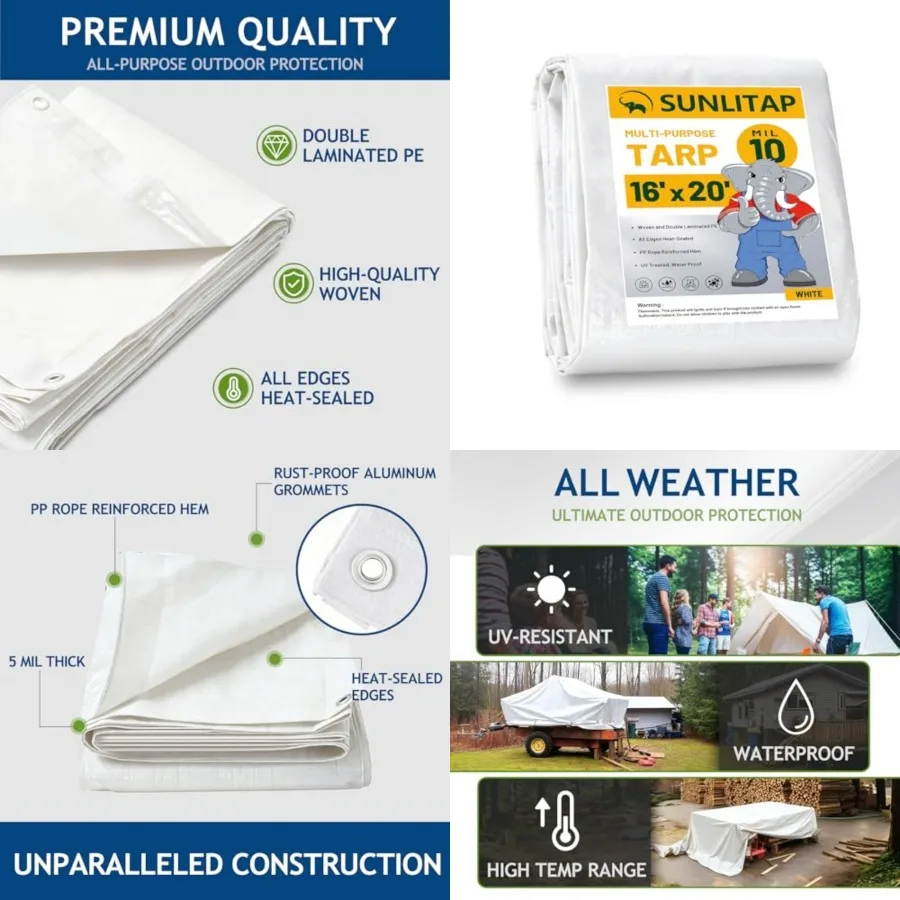 10 Mil Heavy Duty Waterproof Tarp 16x20 Feet Poly Tarp Cover with Metal Grommets, Reinforced Edges, Tear Resistant Tarpaulin fo