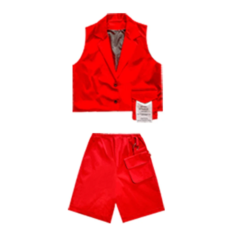 Outfit Boys Concert Festival Clothing Red Vest Children Hip Hop Dance Costume Catwalk Clothes For Girls Jazz Performance