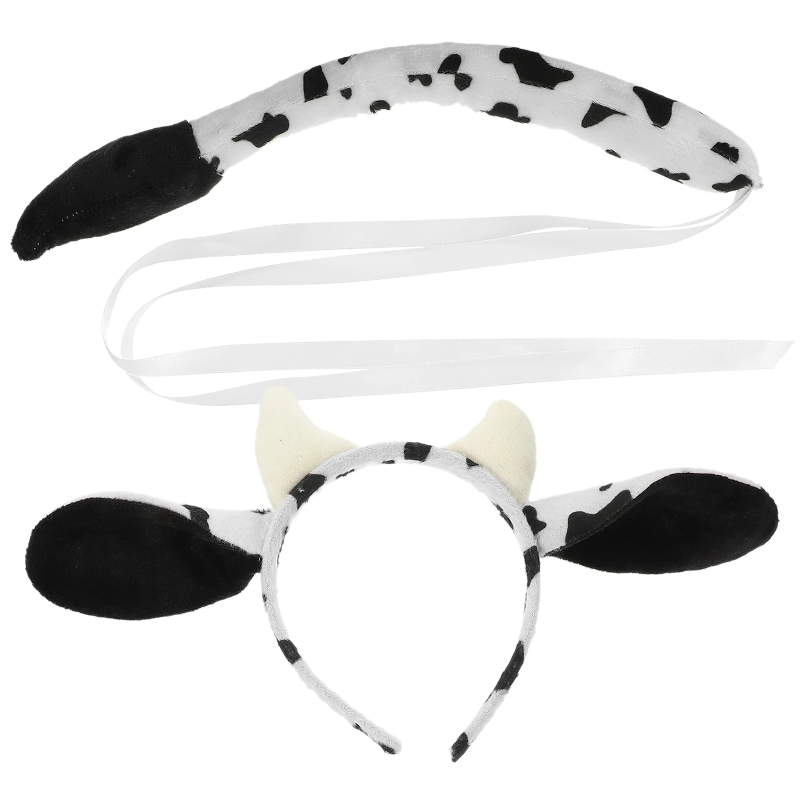 Cartoon Zebra Ears Headband Set Stage Performance Props Halloween Cosplay Cow Hairband Animal Tail Costume Accessories Party
