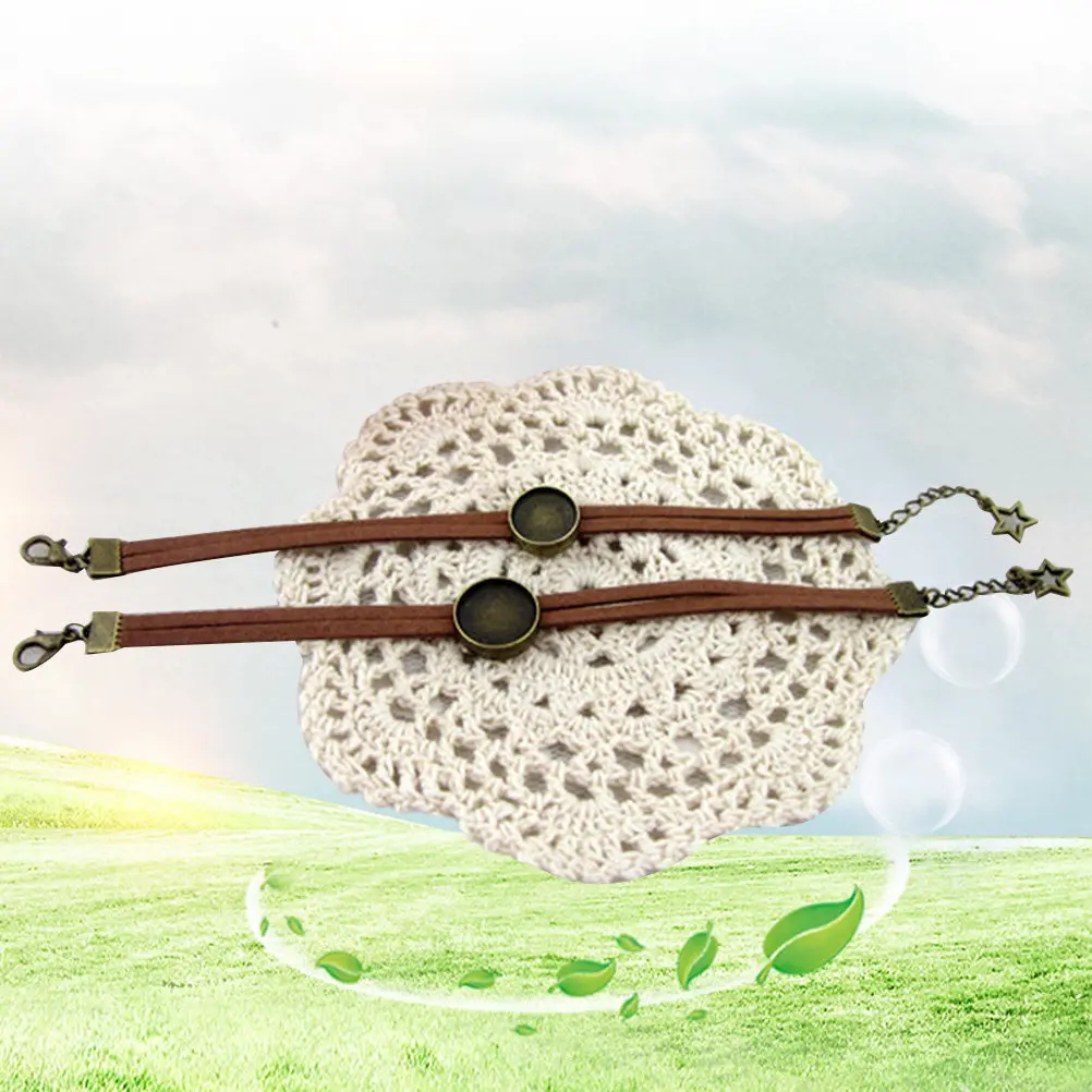 

10Pcs Vintage Bracelet Set Alloy PU DIY Round Photo Glass Cuff Blank Tray Jewelry Making Accessories for Party Cosplay