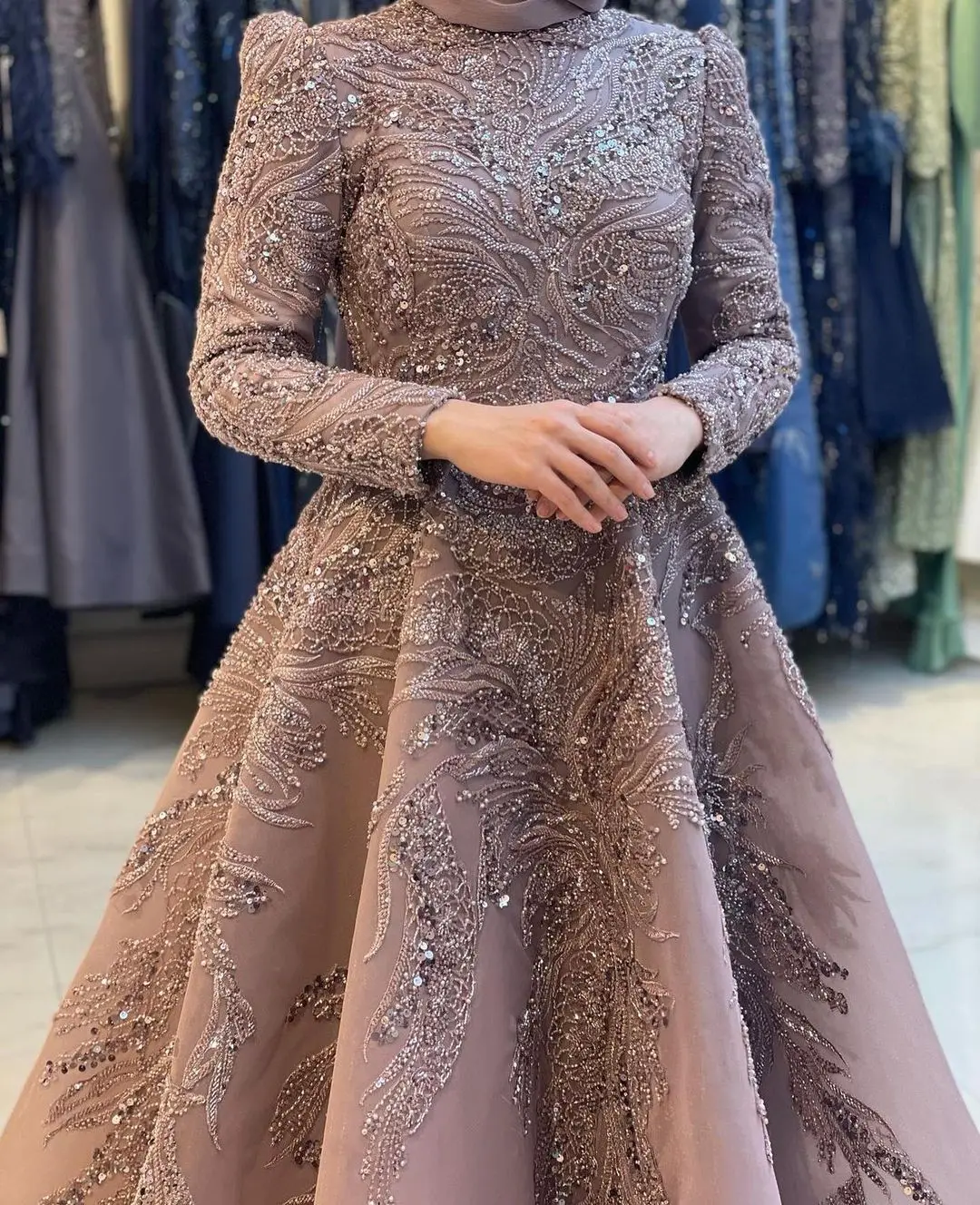 Muslim Full Sleeves Prom Dress Luxury Dubai Abiye Beading Appliques Midi Arabic Formal Evening Party Gowns Abendkleider