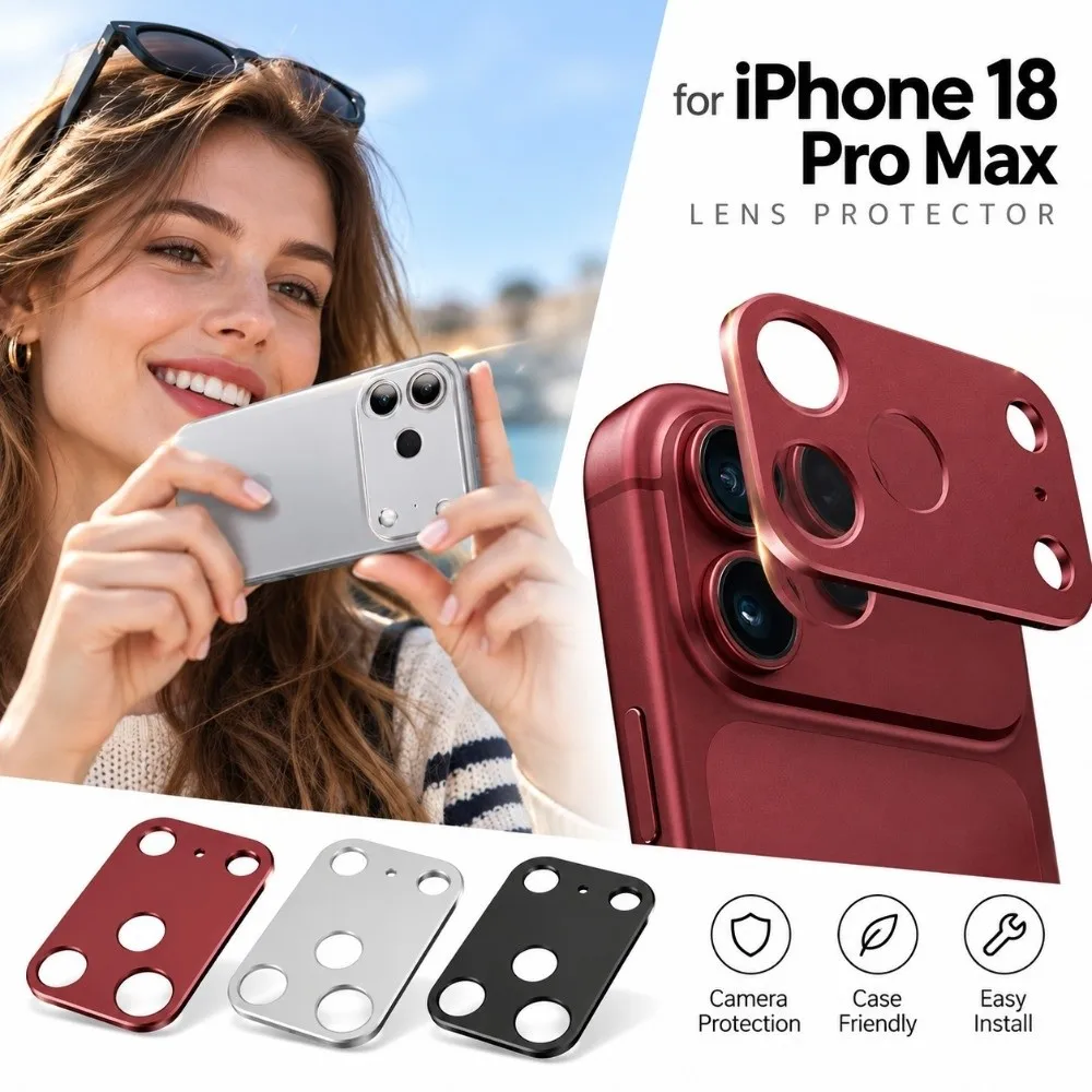 Aluminum Metal Camera Lens Cover Wine Red Anti Scratch Lens Protector Strong Adsorption Full Cover for iPhone 18Pro/18 Pro Max