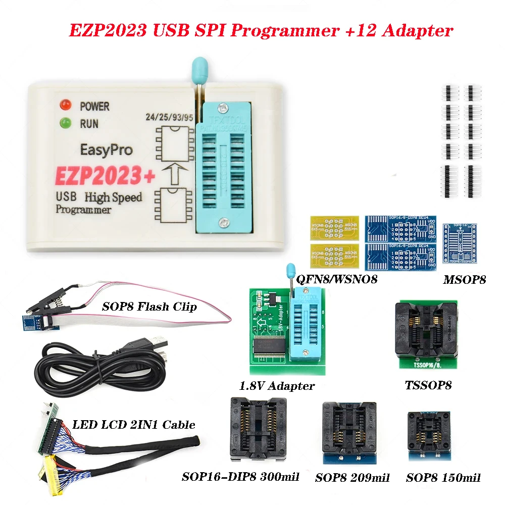 EZP2023 USB SPI Programmer High Speed Original Full Set 12 Adapter Support 24 25 93 95 EEPROM Flash Bios For Windows PK EZP2019