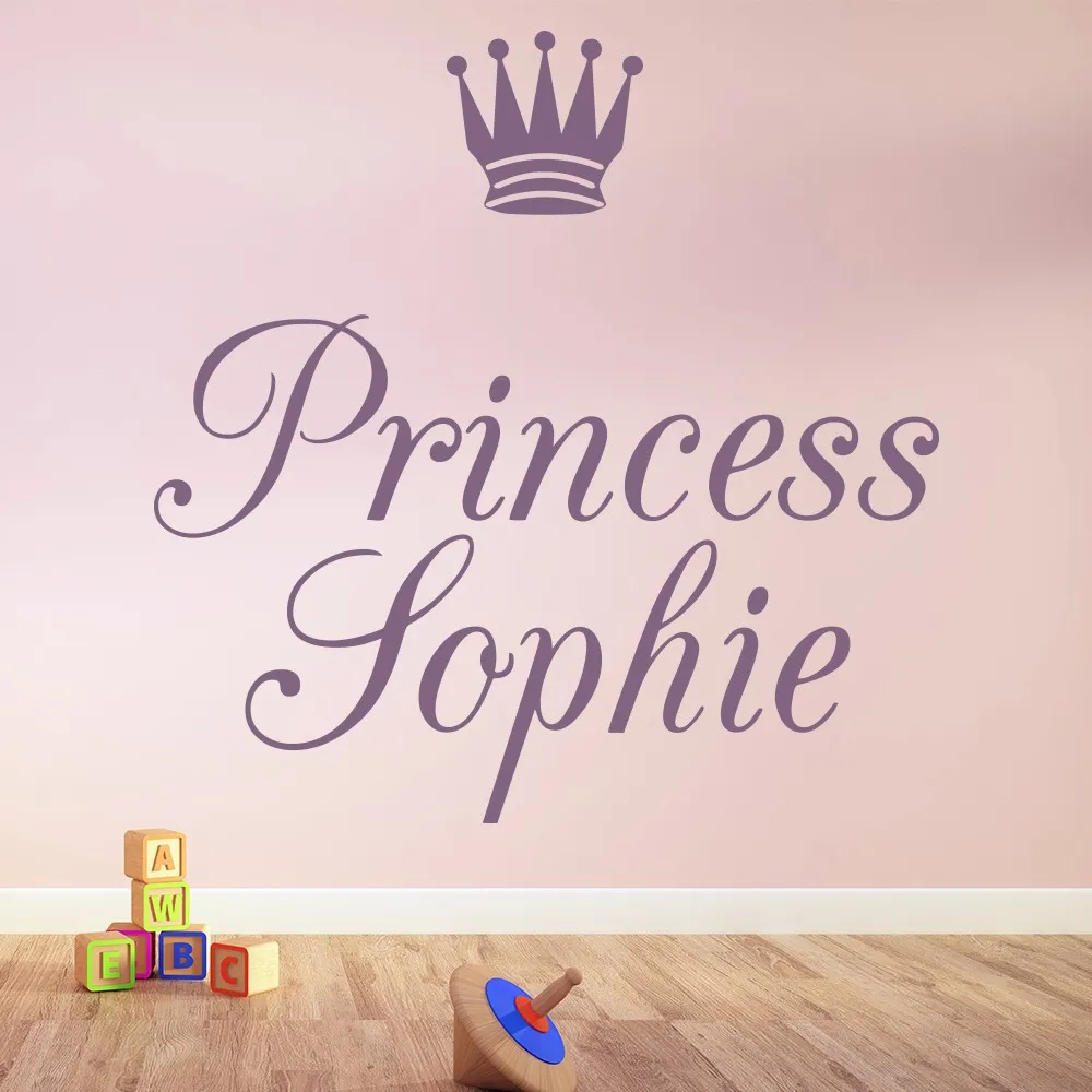 DECALYANG  Girls Bedroom Pink Vinyl Home Background Wall Decor Personalized Name Princess Crown Wall Sticker DZ-33