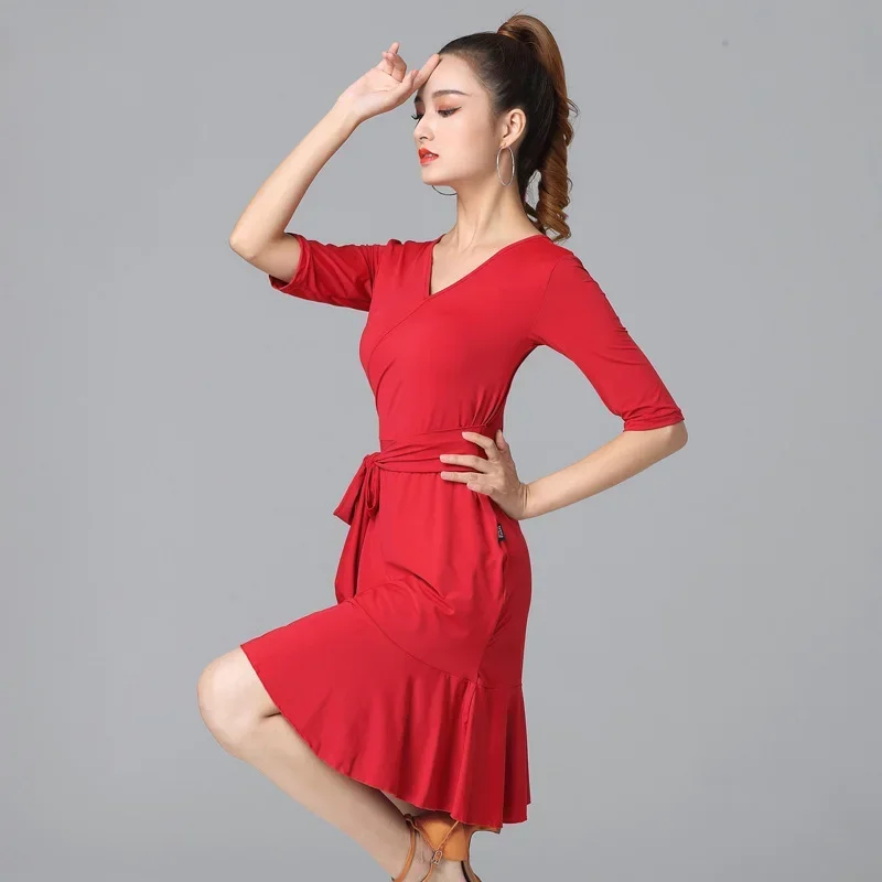 ラテンダンスドレス女性ラインダンス服ドレスサンバスカートダンス競技衣装ガール新しいトップス練習ステージ着用