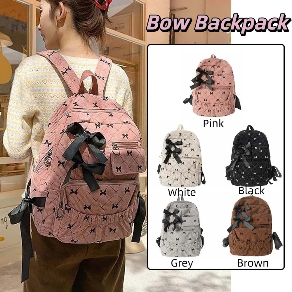 

Рюкзак из вельвета с бантом, шелковым дизайном и контрастными цветами, школьный ранец для студентов, прочный полиэстеровый рюкзак большой вместимости, спортивный.