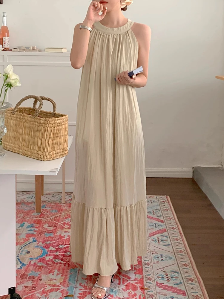 Chic Summer Vaion Sle Off-oulder Lâche Casual Svel Dr Femmes Suspendues Ne Subtil Ba Exposition Plissée Longue...