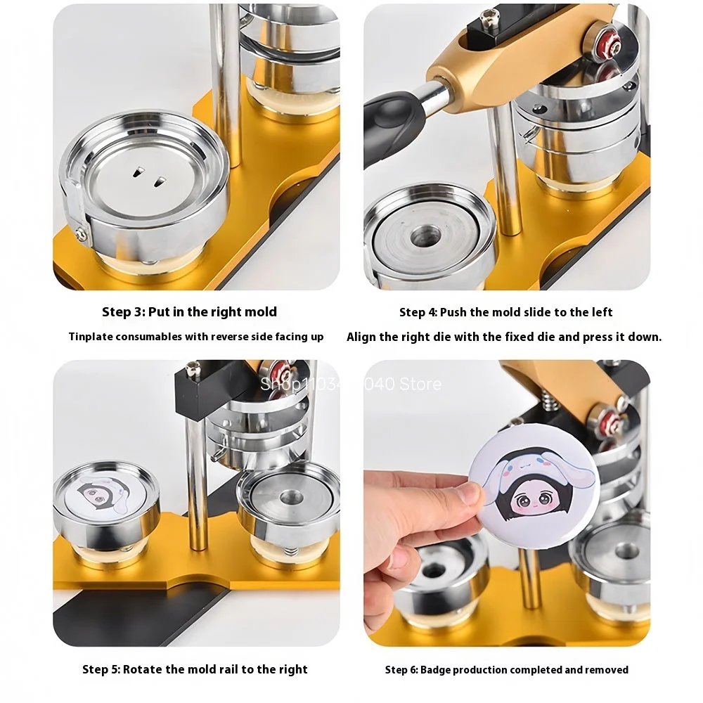 Picture 6: 25/32/37/44/50/56/58/75MM Rotating badge machine DIY Button Maker Machine Set with 100 Pcs Button Parts+Mold