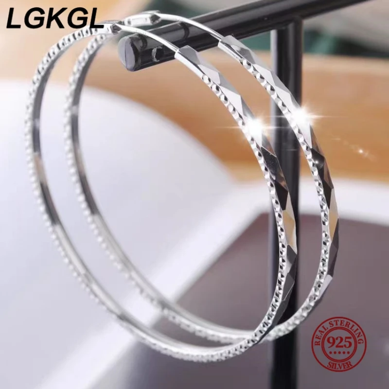 LGKGL top quality 925 Sterling silver Earrings women lady noble fashion design beautiful charm 7cm big circle Earring Jewelry