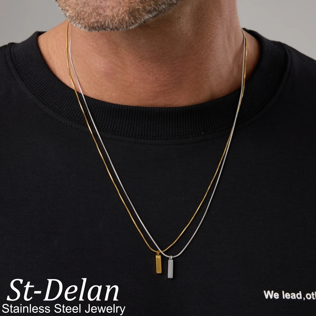 58cm Edelstahl Schlangenkette Halskette für Männer Gold Silber Farbe Minimalistischer Stabanhänger Choker Männlicher Punk-Schmuck Geschenk – Detail 4