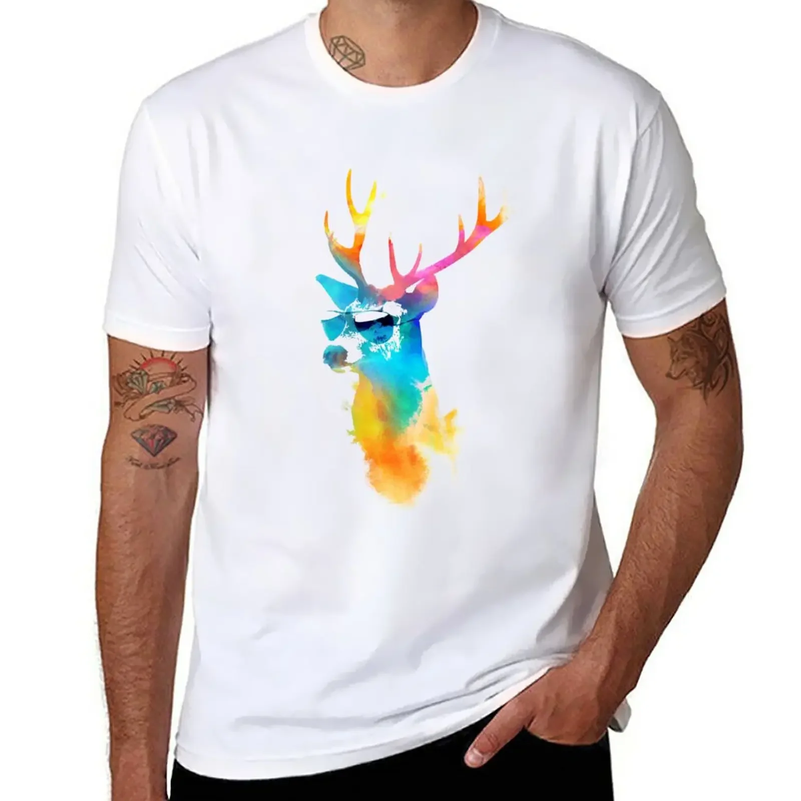 Sunny Stag T-Shirt sweat summer tops Aesthetic clothing t shirts for men cotton